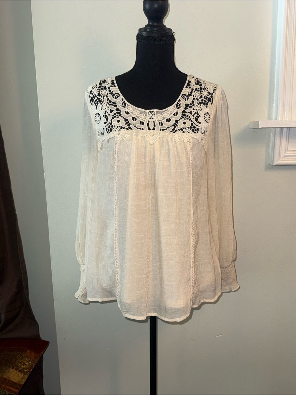 fig and flower Cream Crochet Yoke Peasant Tunic